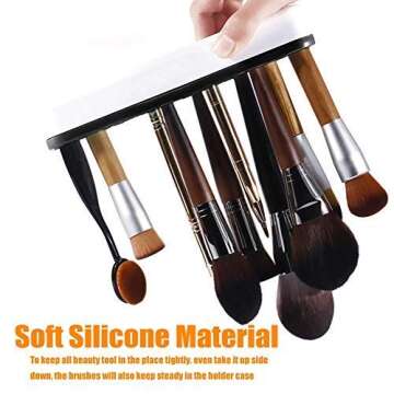 Ofone Silicone Makeup Brush Holder Desktop Beauty Tool Organizer and Cosmetic Storage Box with 3 Different Size Holes Multi-Function Cosmetic Display Cases for Lipstick and Pen Store (Black and White)