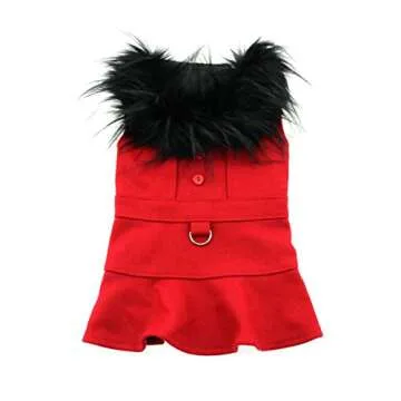 Stylish Wool Dog Coat with Leash and Faux Fur Collar