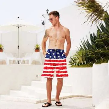 Mens Swim Trunks Vintage American Flag Quick Dry Swimwear