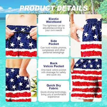 Mens Swim Trunks Vintage American Flag Quick Dry Swimwear