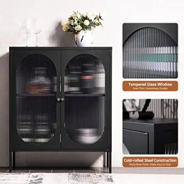 SICOTAS Stylish Buffet Storage Cabinet with Glass Doors