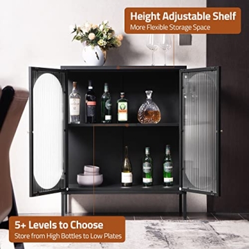 SICOTAS Stylish Buffet Storage Cabinet with Glass Doors