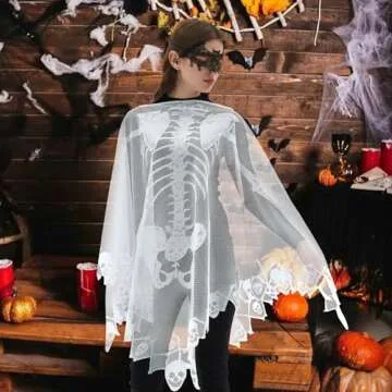 Kinhowly Women's Halloween Costumes, Halloween Skeleton Cape Poncho for Women Gifts,Includes Hallowe...