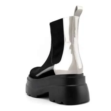 KaroNairy Women's Chelsea Boots Platform Ankle Boots with Lug Sole Slip-On Short Boots Round Toe Fashion Boots