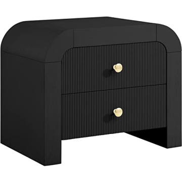 Meridian Furniture Artisto Collection Modern Nightstand with Gold & Chrome Handles - Black 26" W x 1...