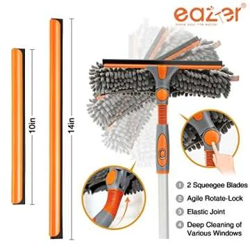 eazer 89'' Squeegee Window Cleaner 2 in 1 Rotatable Window Cleaning Tool Kit with Extension Pole, Window Washing Equipment with Bendable Head for Indoor/Outdoor Window and Car Glass