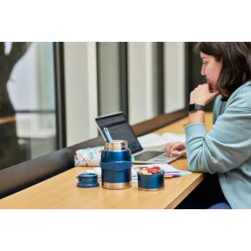 Stanley Adventure to-Go Food Jar and Spork 24 oz | Vacuum Insulated Thermos Food Container | Wide Mouth Screw On Lid | Stainless Steel | BPA-Free | Frost