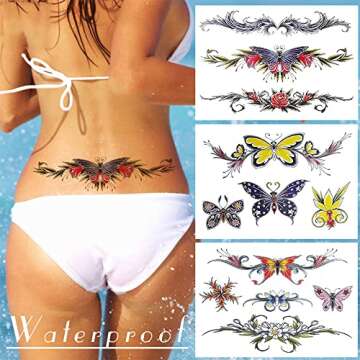 8 Sheets Belly Tattoos Stickers Temporary Fun Waist Cover Scar Female Tattoo Waterproof for Female W...