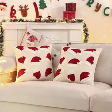 LUOYEHK Christmas Pillow Covers 18x18 Set of 2 Xmas Hat Decorative Throw Pillows Winter Holiday Merry Christmas Cushion Covers for Couch Sofa Bed