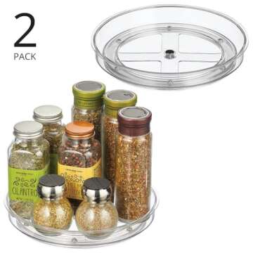 mDesign Lazy Susan Turntable Plastic Spinner for Kitchen/Bathroom, Pantry, Fridge, Cupboards, or Counter Organizing, Fully Rotating Organizer for Food, 9" Round - Lumiere Collection - 2 Pack, Clear