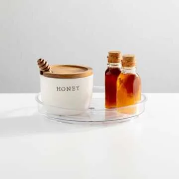 mDesign Lazy Susan Turntable Plastic Spinner for Kitchen/Bathroom, Pantry, Fridge, Cupboards, or Counter Organizing, Fully Rotating Organizer for Food, 9" Round - Lumiere Collection - 2 Pack, Clear