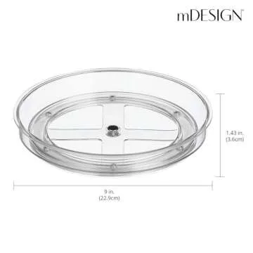 mDesign Lazy Susan Turntable Plastic Spinner for Kitchen/Bathroom, Pantry, Fridge, Cupboards, or Counter Organizing, Fully Rotating Organizer for Food, 9" Round - Lumiere Collection - 2 Pack, Clear