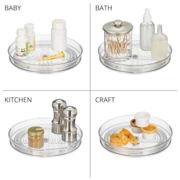 mDesign Lazy Susan Turntable Plastic Spinner for Kitchen/Bathroom, Pantry, Fridge, Cupboards, or Counter Organizing, Fully Rotating Organizer for Food, 9" Round - Lumiere Collection - 2 Pack, Clear