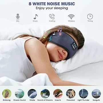 MUSICOZY White Noise Bluetooth Sleep Mask with 8 Soothing Sounds & 3D Wireless Sleep Headphones, Bluetooth Sleeping Headphones for Yoga Travel Office Relaxation Tech Gadgets Gifts, Light Gray