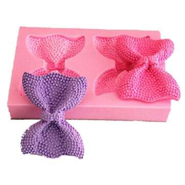 Longzang Bow Art Deco Silicone Mold Sugar Craft DIY Gumpaste Cake Decorating Clay Pink