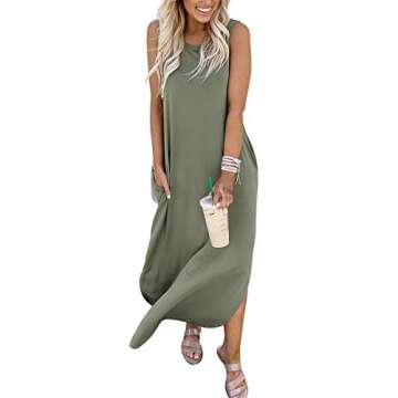 ANRABESS Women Casual Loose Sundress Sleeveless Split Maxi Long Beach Shirt Dress