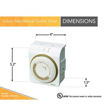 Woods 50001WD Indoor 24-Hour Heavy Duty Plug-In Mechanical Timer; 1 Grounded Outlet