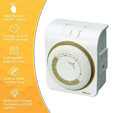 Woods 50001WD Indoor 24-Hour Heavy Duty Plug-In Mechanical Timer; 1 Grounded Outlet