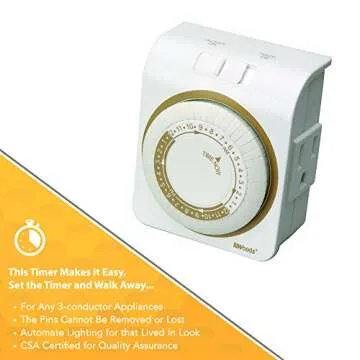 Woods 50001WD Indoor 24-Hour Heavy Duty Plug-In Mechanical Timer; 1 Grounded Outlet