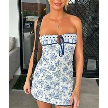 Seyumixi Women Ruffle Tube Mini Dress for Parties