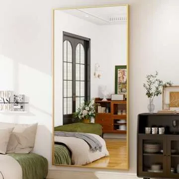 GLSLAND 76"x34" Full Length Mirror Extra Large Hanging or Leaning Rectangle Mirror Aluminum Alloy Thin Frame Bedroom Floor Dressing,Gold