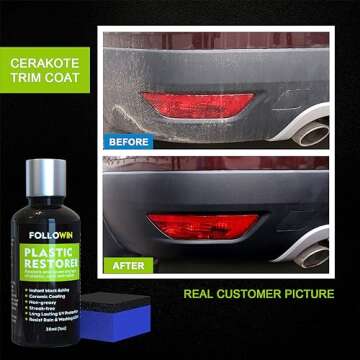 FOLLOWIN Plastic Restorer for Cars Ceramic Plastic Coating Trim Restore, Resists Water, UV Rays, Dirt, Ceramic Coating, Not Dressing, Hydrophobic Trim Coating, Highly Concentrated, 30ml