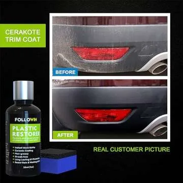 FOLLOWIN Plastic Restorer for Cars Ceramic Plastic Coating Trim Restore, Resists Water, UV Rays, Dirt, Ceramic Coating, Not Dressing, Hydrophobic Trim Coating, Highly Concentrated, 30ml