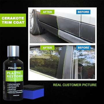 FOLLOWIN Plastic Restorer for Cars Ceramic Plastic Coating Trim Restore, Resists Water, UV Rays, Dirt, Ceramic Coating, Not Dressing, Hydrophobic Trim Coating, Highly Concentrated, 30ml