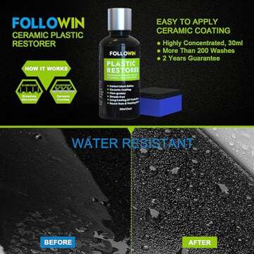 FOLLOWIN Plastic Restorer for Cars Ceramic Plastic Coating Trim Restore, Resists Water, UV Rays, Dirt, Ceramic Coating, Not Dressing, Hydrophobic Trim Coating, Highly Concentrated, 30ml