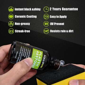 FOLLOWIN Plastic Restorer for Cars Ceramic Plastic Coating Trim Restore, Resists Water, UV Rays, Dirt, Ceramic Coating, Not Dressing, Hydrophobic Trim Coating, Highly Concentrated, 30ml