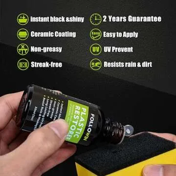 FOLLOWIN Plastic Restorer for Cars Ceramic Plastic Coating Trim Restore, Resists Water, UV Rays, Dirt, Ceramic Coating, Not Dressing, Hydrophobic Trim Coating, Highly Concentrated, 30ml