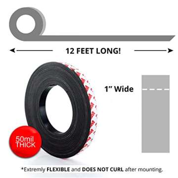 Craftopia Self Adhesive Magnet Strip Cuttable Roll |1" x 12 ' Sticky Back Magnetic Strip Roll | Strong Flexible Easy to Cut Peel and Stick Magnetic, 50 mil Thick for Crafts Gifts Office Home