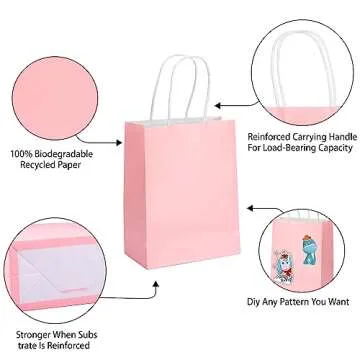 MOZRRO Gift Bags 100 Pack Pink Eco-Friendly Paper Bags