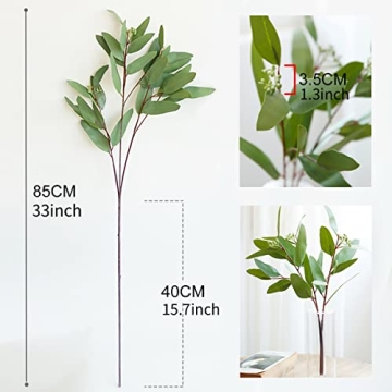 ANNIE&PANDA 3 Pack Faux Artificial Eucalyptus Stems with Faux Seeds 31'' Tall Fake Plants Leaves Olive Tree Branches Faux Greenery Stems for Bridal Wedding Bouquet Vase Table Centerpiece Decor