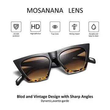mosanana Cat Eye Sunglasses for Women Trendy Square Cateye Black Tortoise Shell Baddie Retro Cool Vintage Fashion Cute Funky Aesthetic Ladies Small Face Chunky Unique Stylish Petite Indie Sexy Shine
