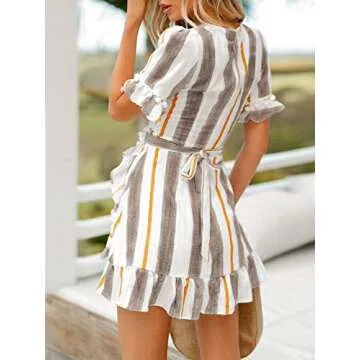 Simplee Women Simple Cotton Fit and Flare Mini A Line Dress,Stripe Gray,4/6