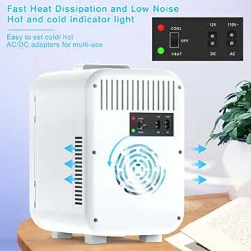 COOSEON Mini fridge 8 liters, beauty makeup skin care fridge, AC/DC portable beauty fridge thermoelectric cooler heater, suitable for skin care, cosmetics, bedroom, office, car, dormitory