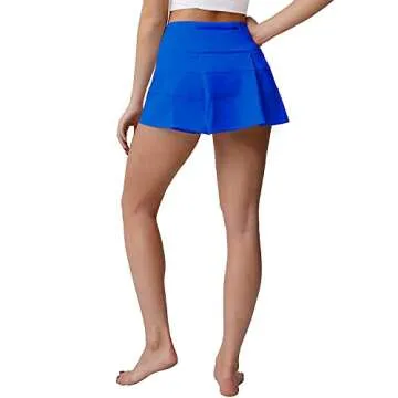 Husnainna High Waisted Pleated Tennis Skirt with Pockets Athletic Golf Skorts for Women Casual Workout Built-in Shorts 018BZQ-Moroccan Blue/b4