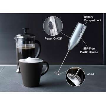 Aerolatte Steam-Free Milk Frother, Satin Finish, 18/8 Stainless Steel Whisk, BPA-Free Plastic Housing, Batteries Included