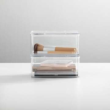 mDesign Clear Cosmetic Storage Organizer with Hinged Lid