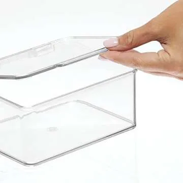 mDesign Clear Cosmetic Storage Organizer with Hinged Lid