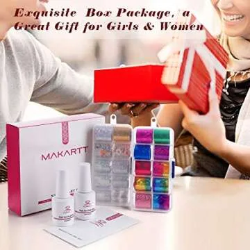 Makartt 2pcs Nail Foil Glue Gel with 20pcs Colorful Holographic Flower Print Nail Foil Sheets Kit, Nail Transfer Stickers Foil Adhesive for DIY Nail Art Designs (15ML)