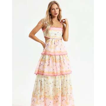 Pink Bow Knot Elegant Dress Stunning Ruffle Dress Floral Slip Dress Glamorous Tiered Dress Womens Dress for Wedding Guest Chic Birthday Dress