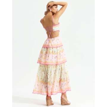 Pink Bow Knot Elegant Dress Stunning Ruffle Dress Floral Slip Dress Glamorous Tiered Dress Womens Dress for Wedding Guest Chic Birthday Dress