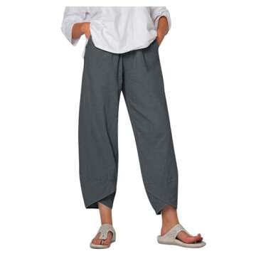 LOAIHA Capri Pants for Women Palazzo Lounge Pants Summer Printed Cropped Cotton Linen Comfy Baggy Tr...