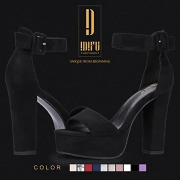 IDIFU Sabrina Black Chunky Platform Heels for Women