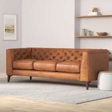 Poly & Bark Essex Leather Couch – 89-Inch Sofa with Tufted Back - Full Grain Leather Couch with Fe...