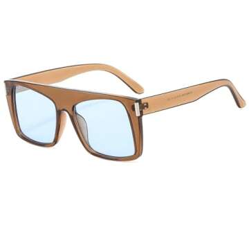 mincl Retro Square Sunglasses for Women Shades UV400 Fashion Blue Green Men Rivets Trending Punk Sun Glasses (brown blue)