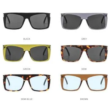 mincl Retro Square Sunglasses for Women Shades UV400 Fashion Blue Green Men Rivets Trending Punk Sun Glasses (brown blue)