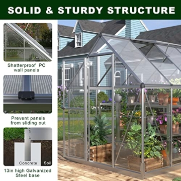 PAPAJET 6x12 FT Hybrid Polycarbonate Greenhouse for Gardening